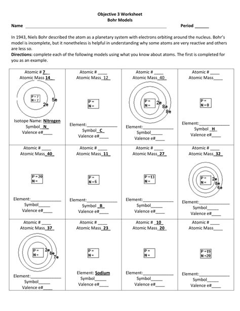 Bohr Model Diagrams Worksheet for 9th - 12th Grade | Lesson Planet