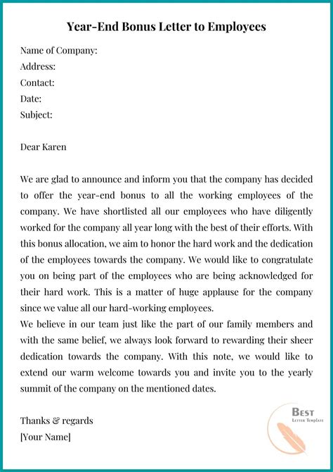 Bonus Letter To Employee Template