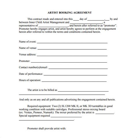 Booking Agent Contract Agreement