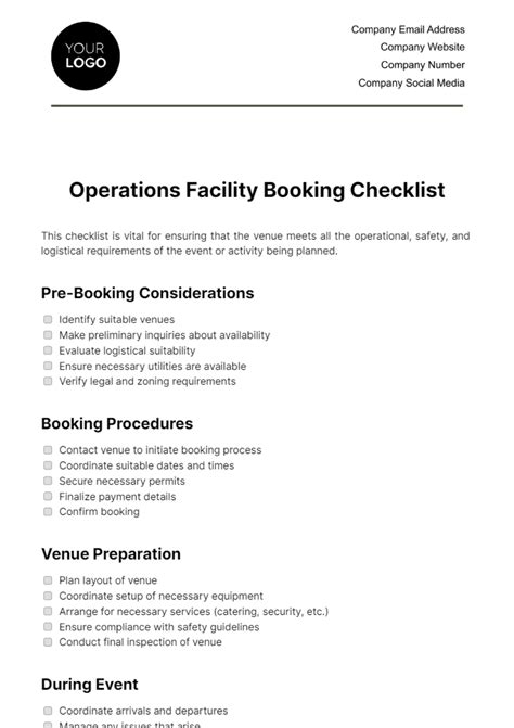 Booking checklist