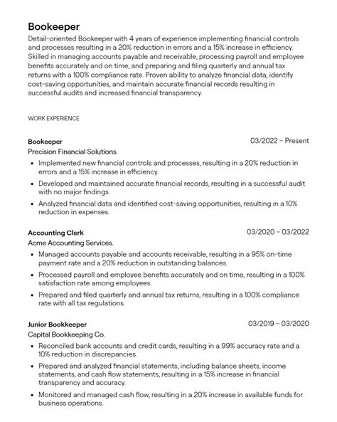 Bookkeeper Resume Samples