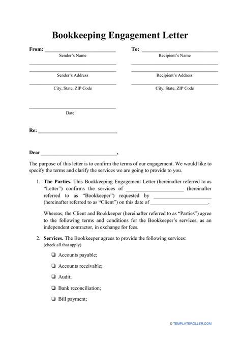 Sample Bookkeeping Engagement Letter Bookkeeping Accounting