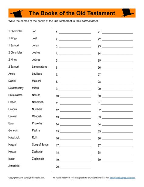 Books Of The Bible Activity Worksheets