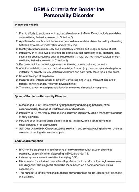 Borderline Personality Disorder Dsm 5 Test