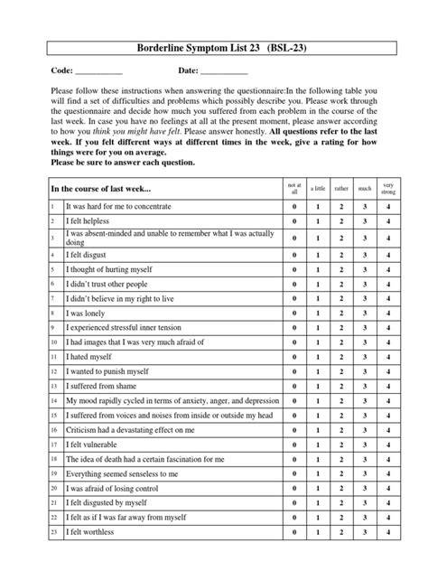 Borderline Personality Disorder Test Pdf