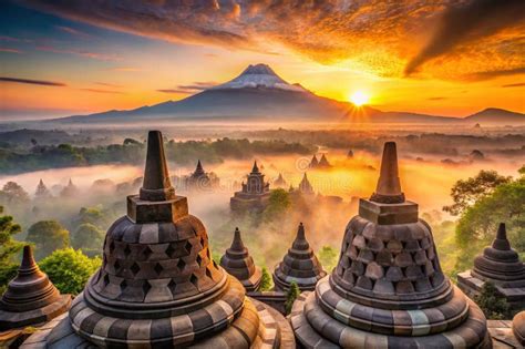 Borobudur Mount Merapi Sunrise