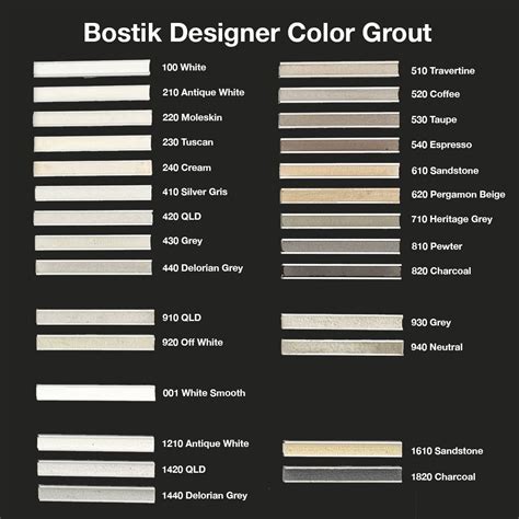 Bostik Grout Colour Chart