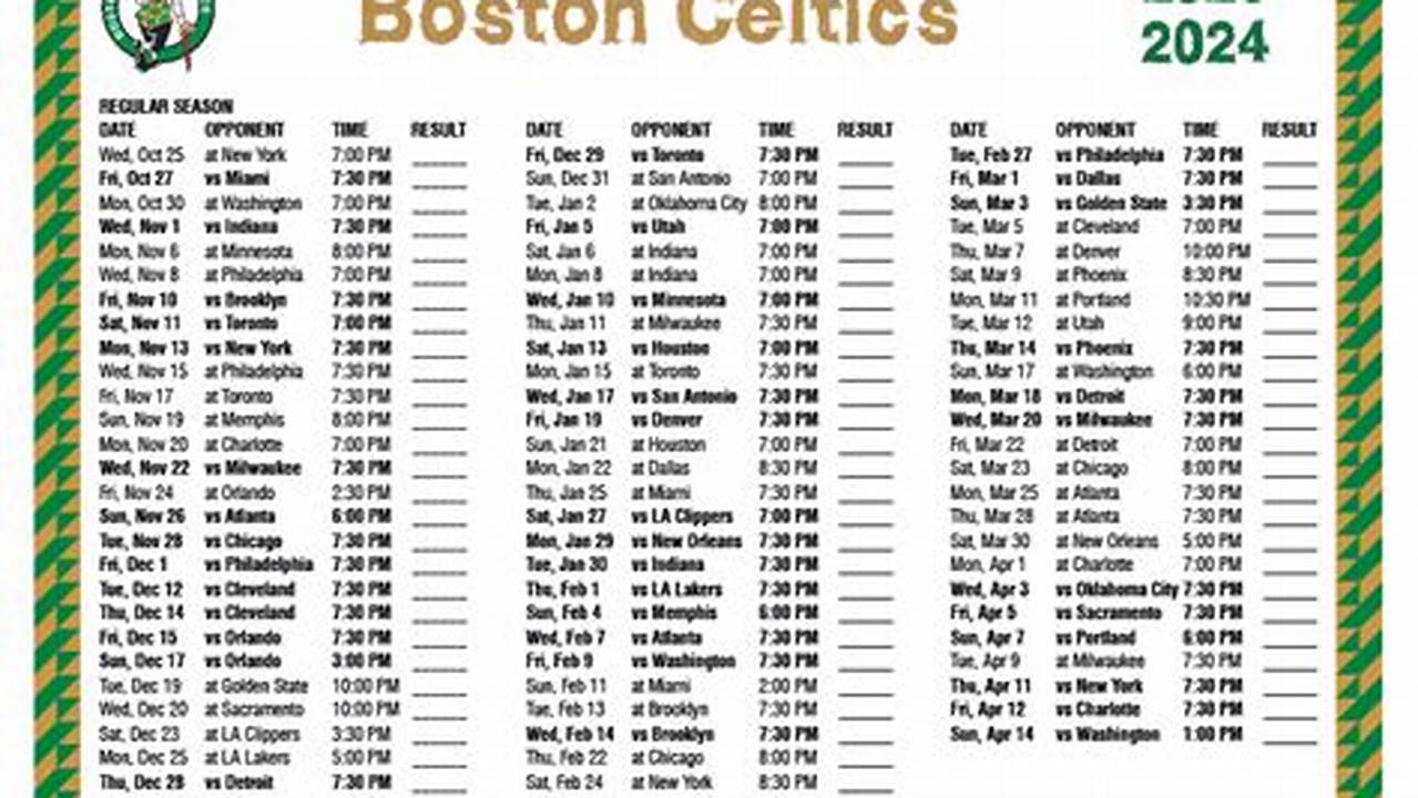 Boston Celtics Schedule 2024-24 Printable