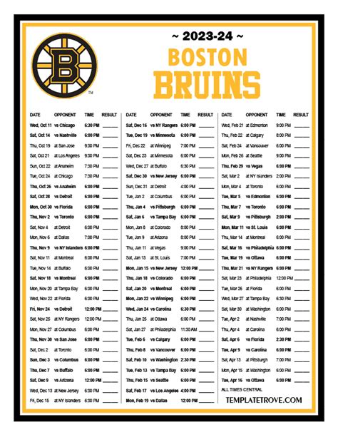 Boston Bruins Printable Schedule 2023