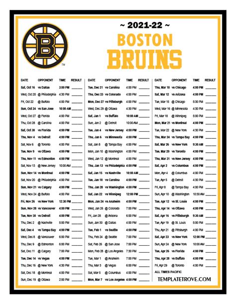Boston Bruins Schedule Printable