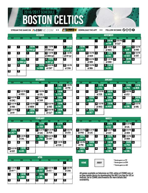 20212022 Boston Celtics Printable Schedule NBC Sports Boston