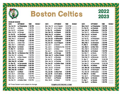 Boston Celtics Printable Schedule 2022 23