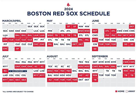 Boston Red Sox Printable Schedule