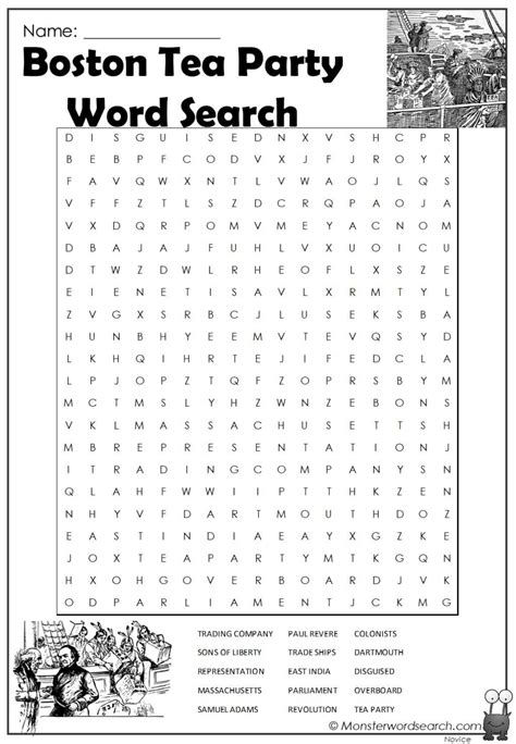 Boston Tea Party Word Search- Monster Word Search