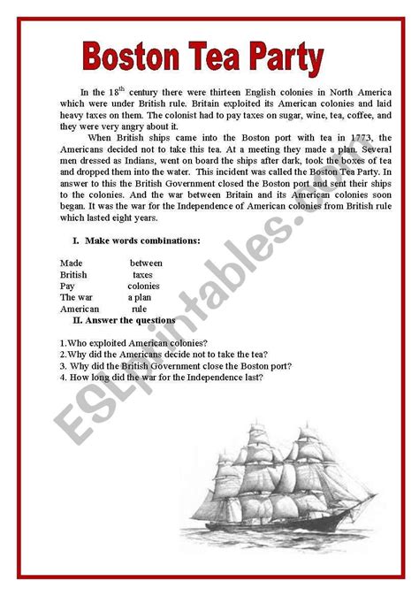 Boston Tea Party Worksheet - worksheet