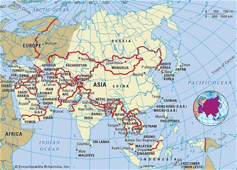 Map of Asia with countries and capitals