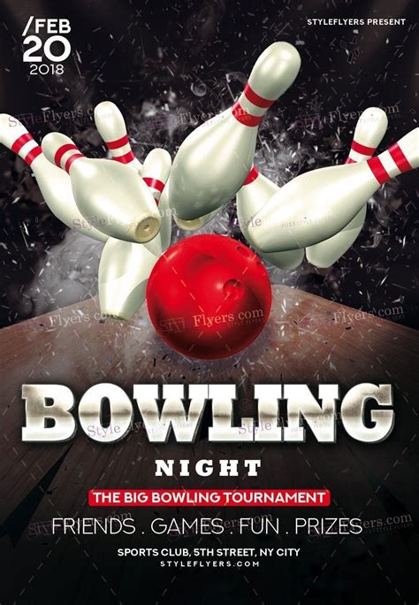 Themed Bowling Club Night Or Party Flyer Template N2N44 Graphic Design