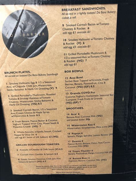 Box Barber Coffeehouse Newquay Menu