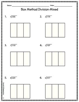 Box Method Division Worksheets