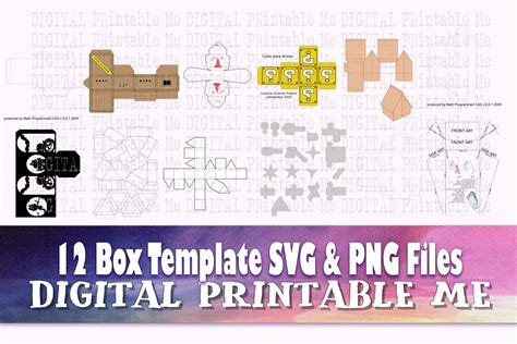 Download Box Template, SVG PNG, 12 Images, Craft Files DXF Files