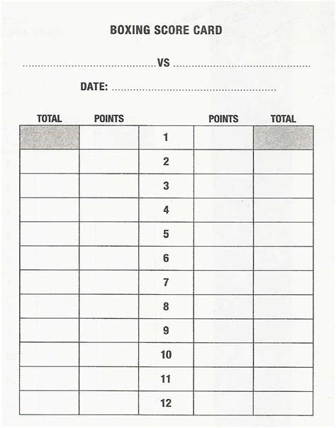 Boxing Score Card Template