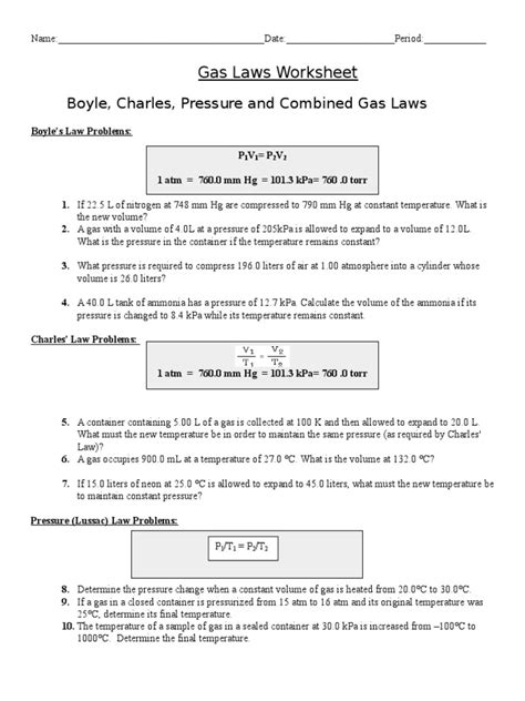 Boyles Law And Charles Law Worksheet Answer Key With Work