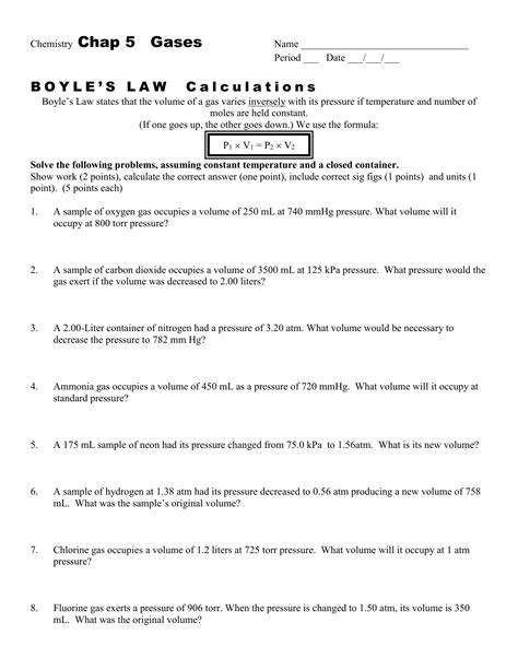 Boyles Law Practice Problems Worksheet Answers