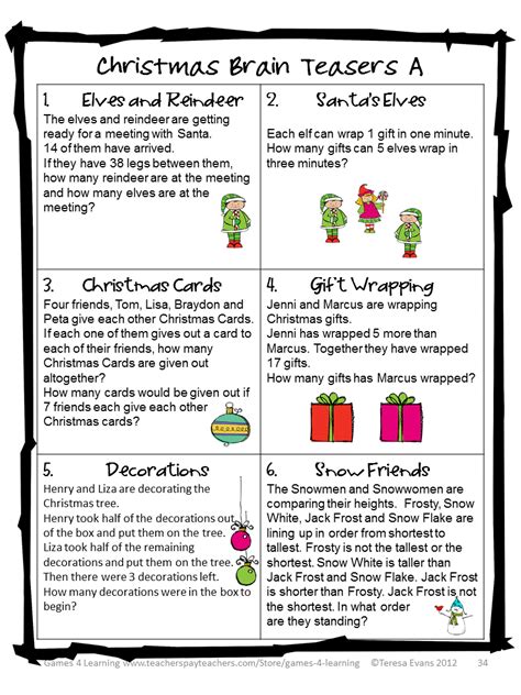 Brain Teasers Christmas Riddles Printable