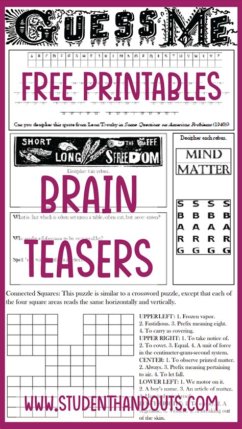 Brain Teasers For Middle Schoolers Printable