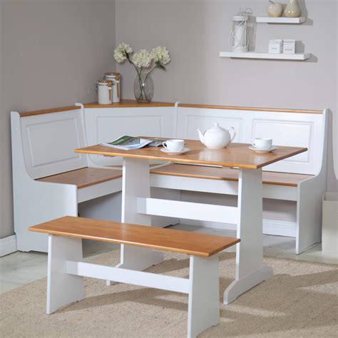 Linon Camden Coastal Wood Corner Dining Breakfast Nook with Table and Storage, Seats 56
