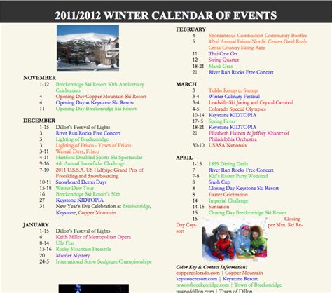 Breckenridge Activities Calendar