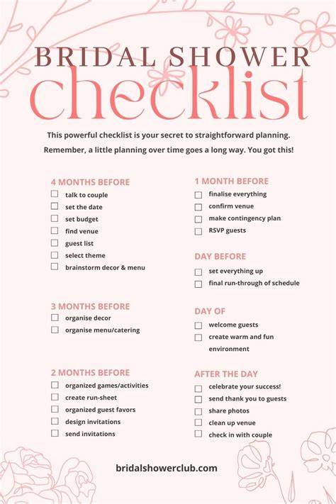 Bridal Shower Planning Checklist