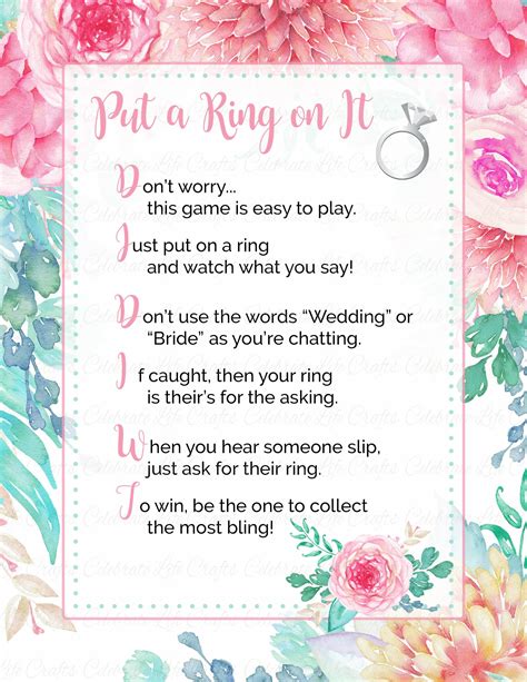 Bridal Shower Ring Game Free Printable