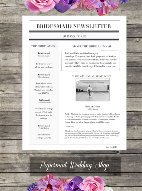 Bridesmaid Newsletter Template