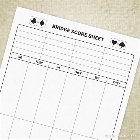 Bridge Score Card Template