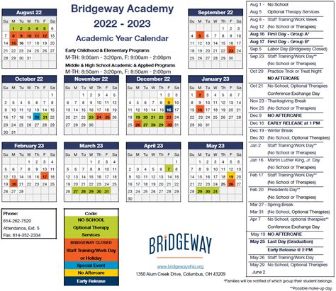 Bridgeway Academy Calendar