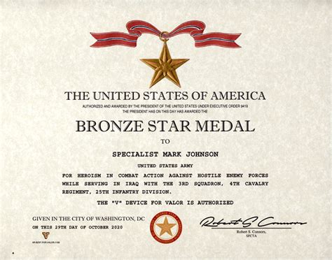 Bronze Star Certificate Template