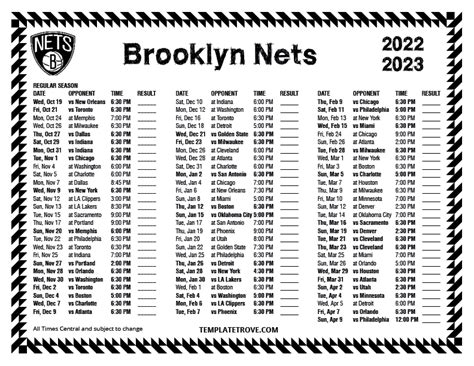 Brooklyn Nets Schedule 2022-23 Printable