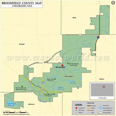 Rich detailed vector map of Broomfield, Colorado, USA HEBSTREITS Sketches