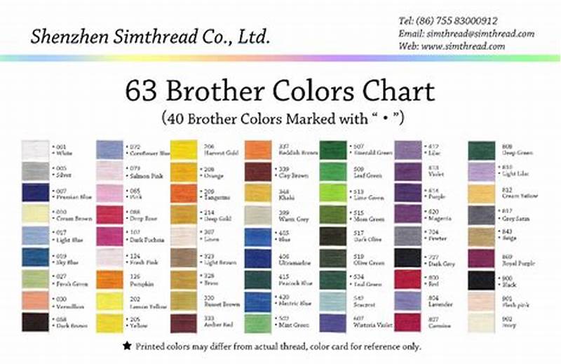 Brother Embroidery Printable Brother Thread Color Chart