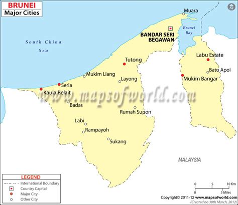 Brunei political map with capital Bandar Seri Begawan, national borders