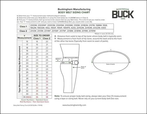 Buckingham Belt Size Chart