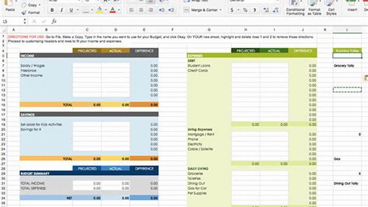Budget In Excel Template