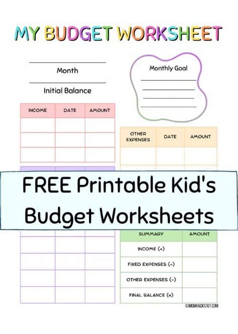 Budget Worksheet For Kids