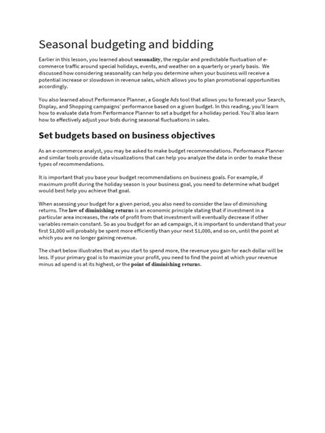 Budget and Seasonality