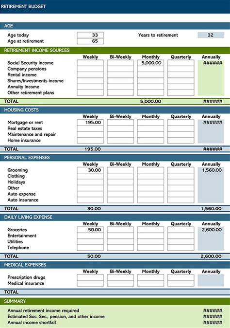 Free Retirement Budget Planner Template for Excel