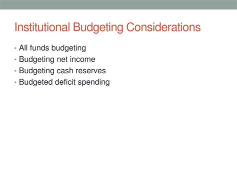 Budgeting considerations