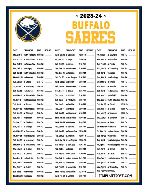 Buffalo Sabres Printable Schedule 2023 24