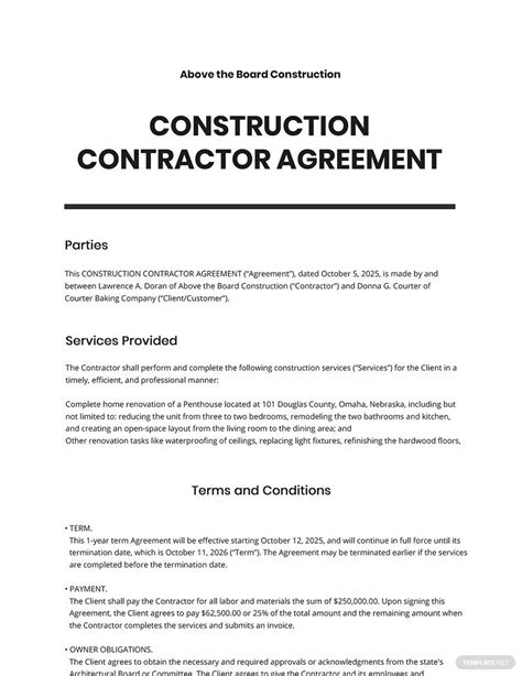 Building Contractor Agreement Template