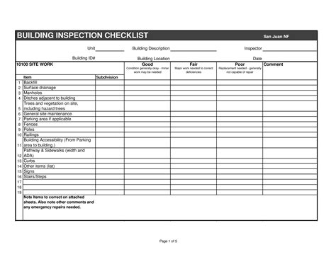Building Maintenance Inspection Checklist Template